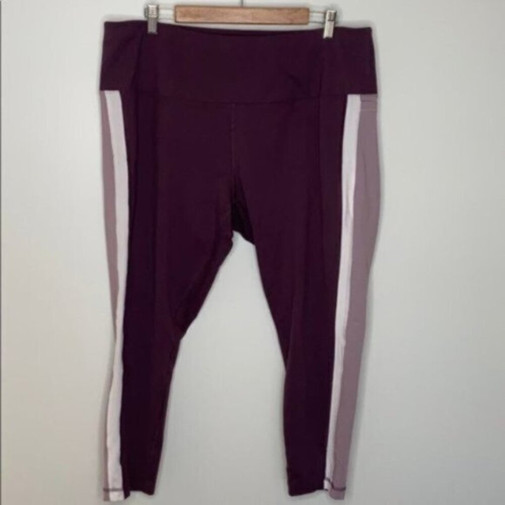 Reebok Women Purple Side Panel Performance 7/8 Tights Leggings Plus Size 2X